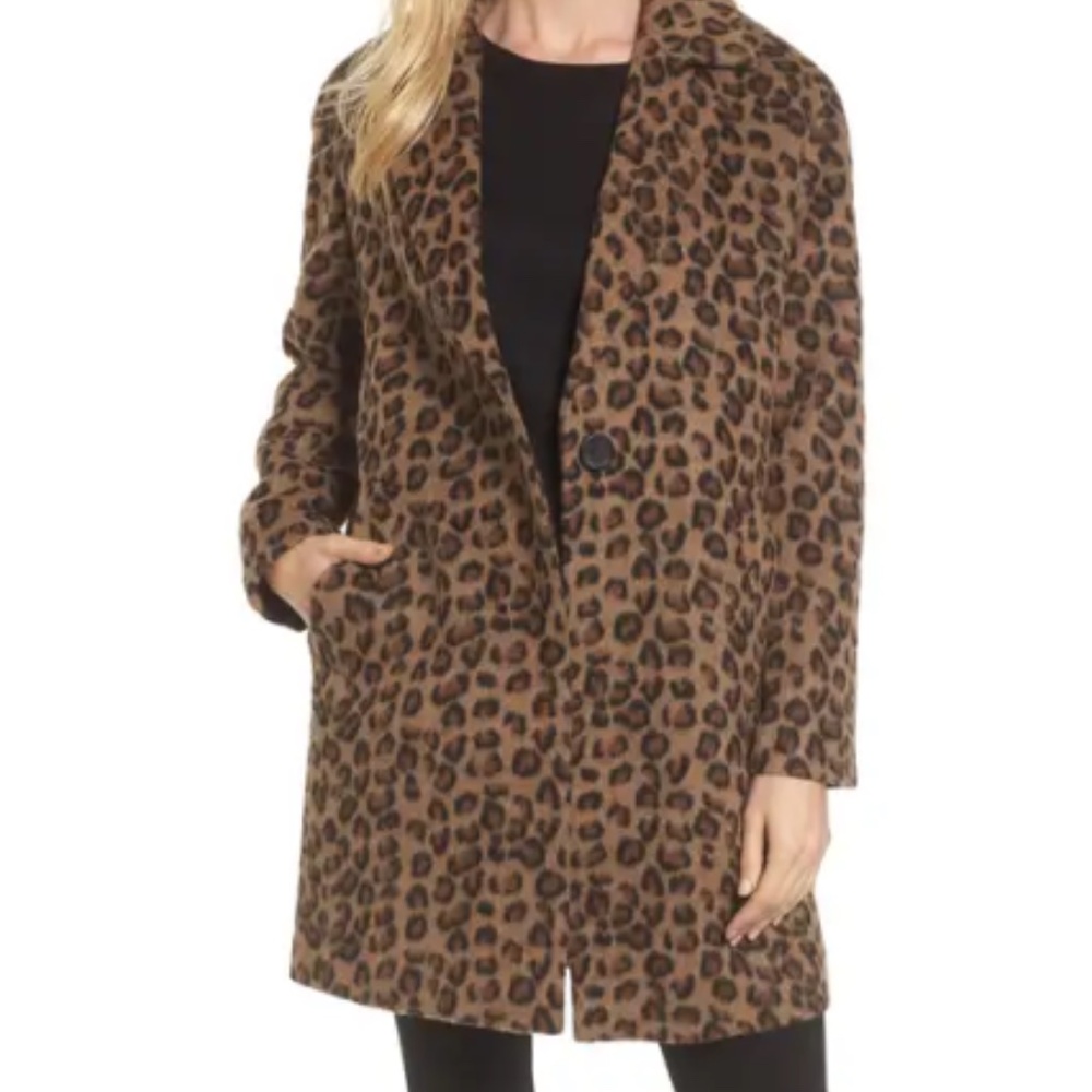Halogen Leopard Wool Blend Coat